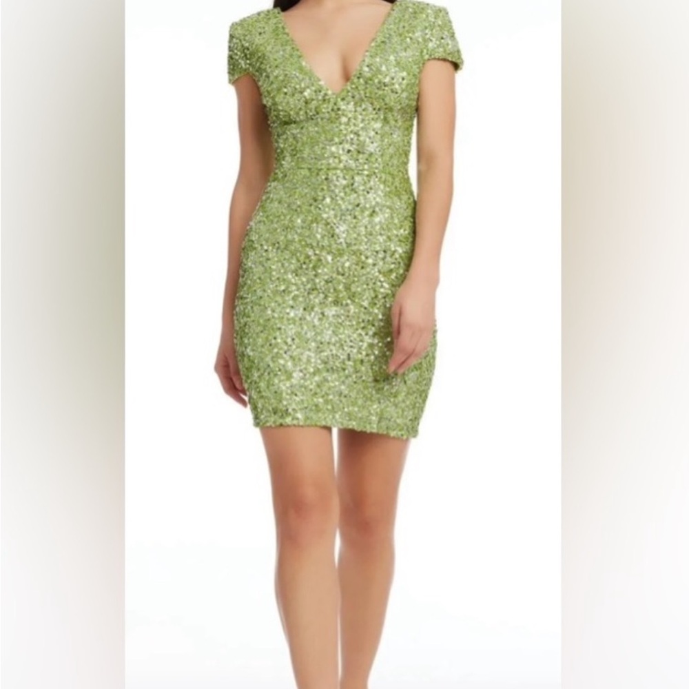 Dress the population lime green XXS sequined mini dress